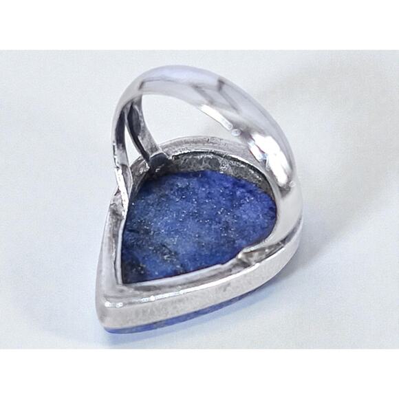 Vintage 925 Silver Lapis Lazuli Ring Chunky Teardrop Statement Blue - Picture 5 of 11